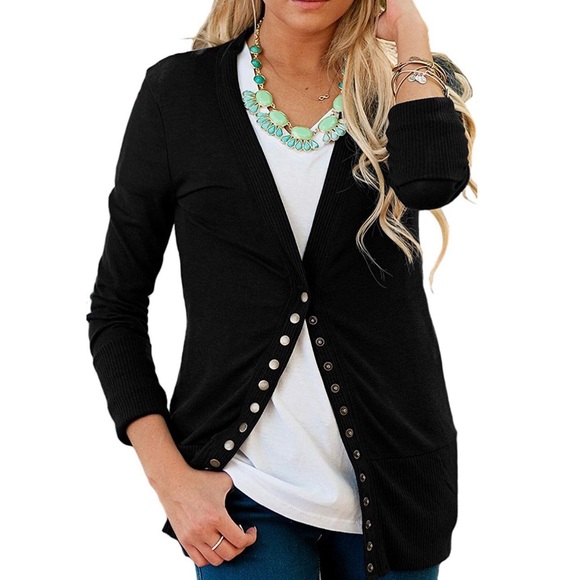 Long Sleeve Cardigan Sweater Button Down Knit - Picture 6 of 6